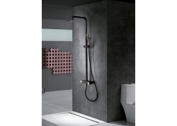 Conjunto barra de ducha serie SAUCE negro mate-oro rosa ambiente