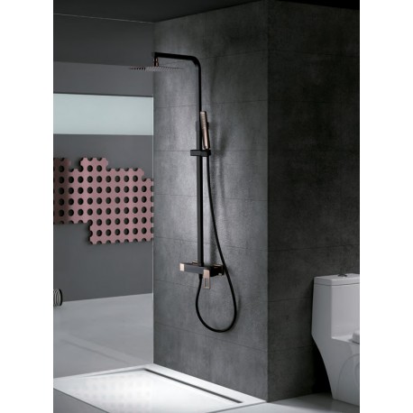 Conjunto completo con barra de ducha serie SAUCE negro mate-oro rosa