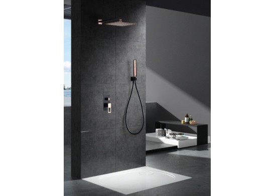 Conjunto baño empotrado completo serie SAUCE negro mate/ oro rosa-ambiente