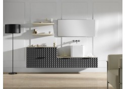 Combinación muebles lavabo sobre encimera Zeta acabado acolchado gris