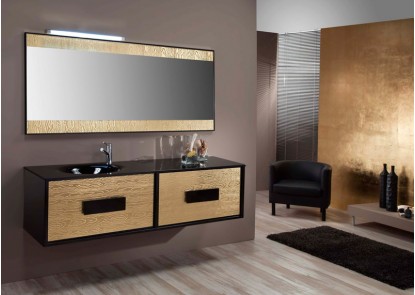 Mueble lavabo serie KIOS , acabado negro brillo-luxe oro