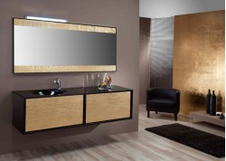 Mueble lavabo serie KIOS TRES , acabado negro brillo-luxe oro