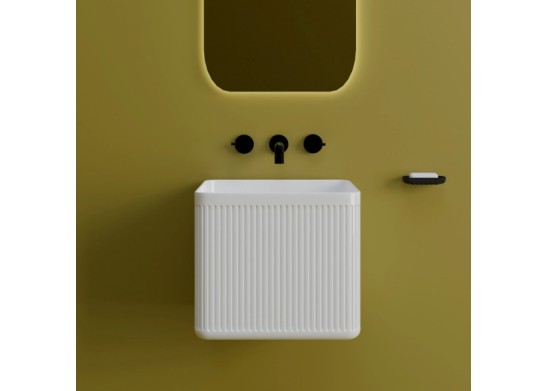 Lavabo suspendido de cerámica cuadrado blanco 40x40x38 AINA