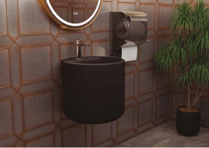 Lavabo suspendido de cerámica redondo negro 45x45x38 LEVI