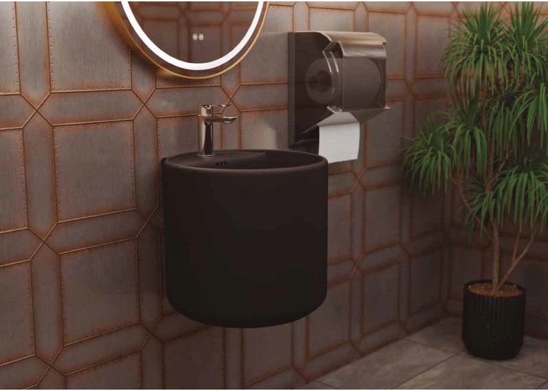 Lavabo suspendido de cerámica redondo negro 45x45x38 LEVI