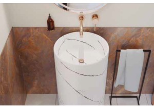 Lavabo de pie redondo marmolado blanco LIJAR