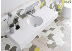 Lavabo solid surface con faldón con lavabo redondo