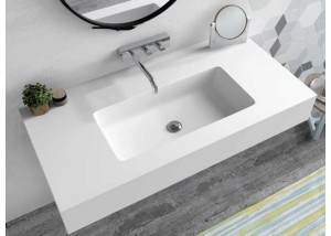 Lavabo solid surface con y sin faldón con lavabo rectangular