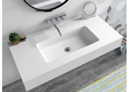 Lavabo solid surface con y sin faldón con lavabo rectangular