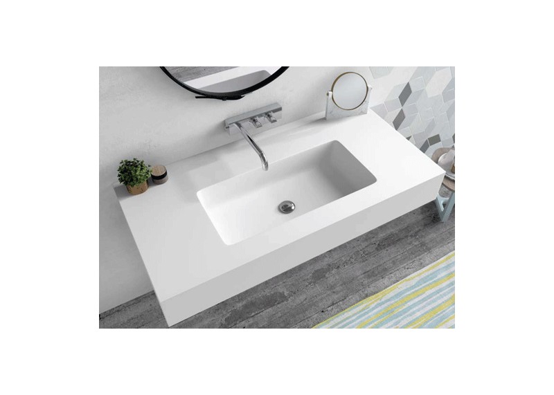 Lavabo solid surface con y sin faldón con lavabo rectangular