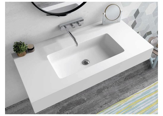 Lavabo solid surface con y sin faldón con lavabo rectangular