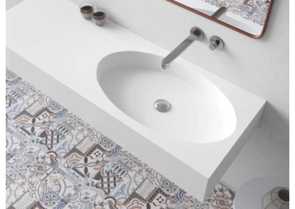 Lavabo solid surface con y sin faldón con lavabo ovalado