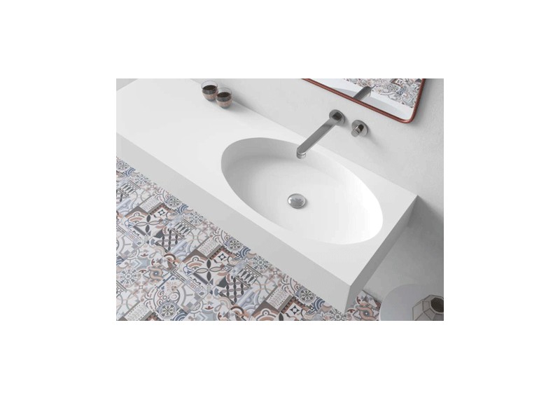 Lavabo solid surface con y sin faldón con lavabo ovalado