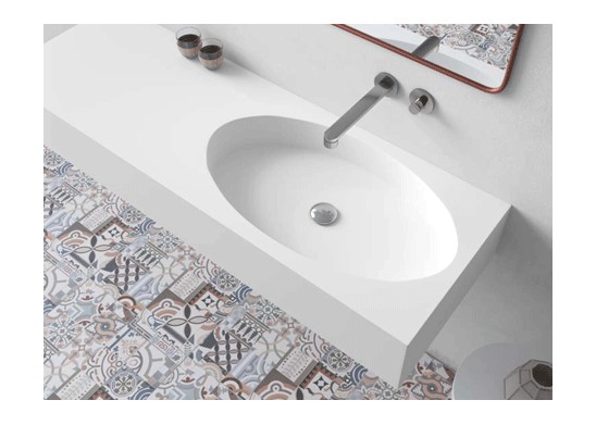 Lavabo solid surface con y sin faldón con lavabo ovalado