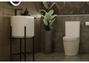 Lavabo de pie con estructura redondo blanco