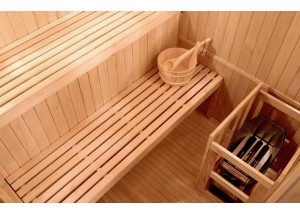 Sauna tradicional de vapor ST-3000C, detalle de banco a doble altura