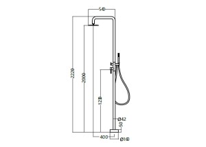 Medidas ducha exterior acero inox. cromada serie FLORIDA