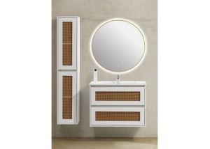 Mueble ratán blanco/yute 30x30x160